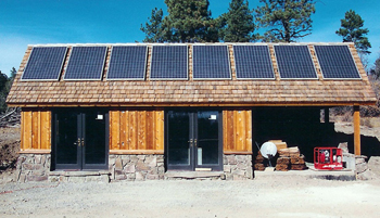 solar panels on passive solar meditation center